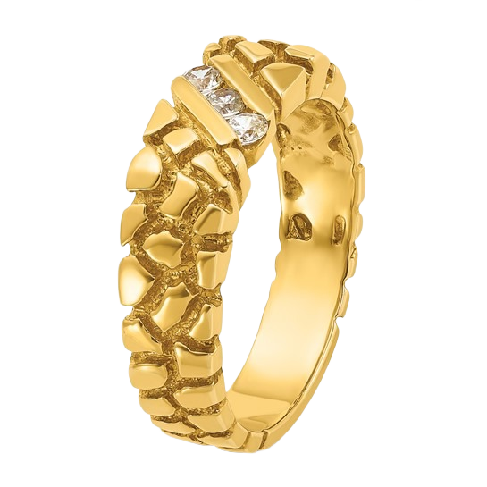 10K/14K Goldnugget-Ring mit Reihe natürlicher Diamanten