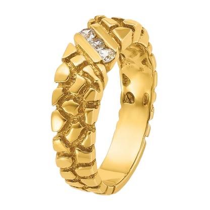 10K/14K Goldnugget-Ring mit Reihe natürlicher Diamanten