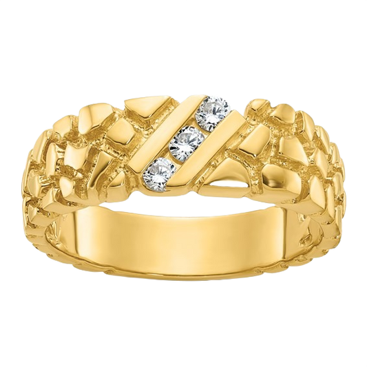 10K/14K Gold Nugget Ring with Natural Diamond Row