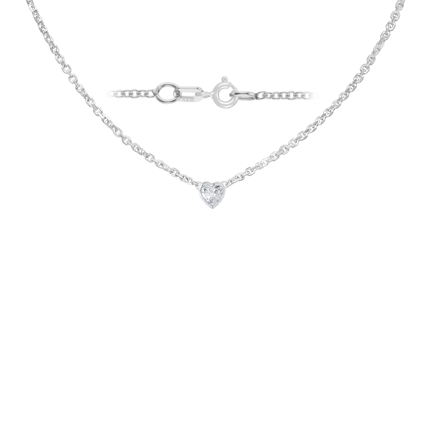 Herzförmige Edelsteinfassung in 14-karätigem Weißgold-Halskette