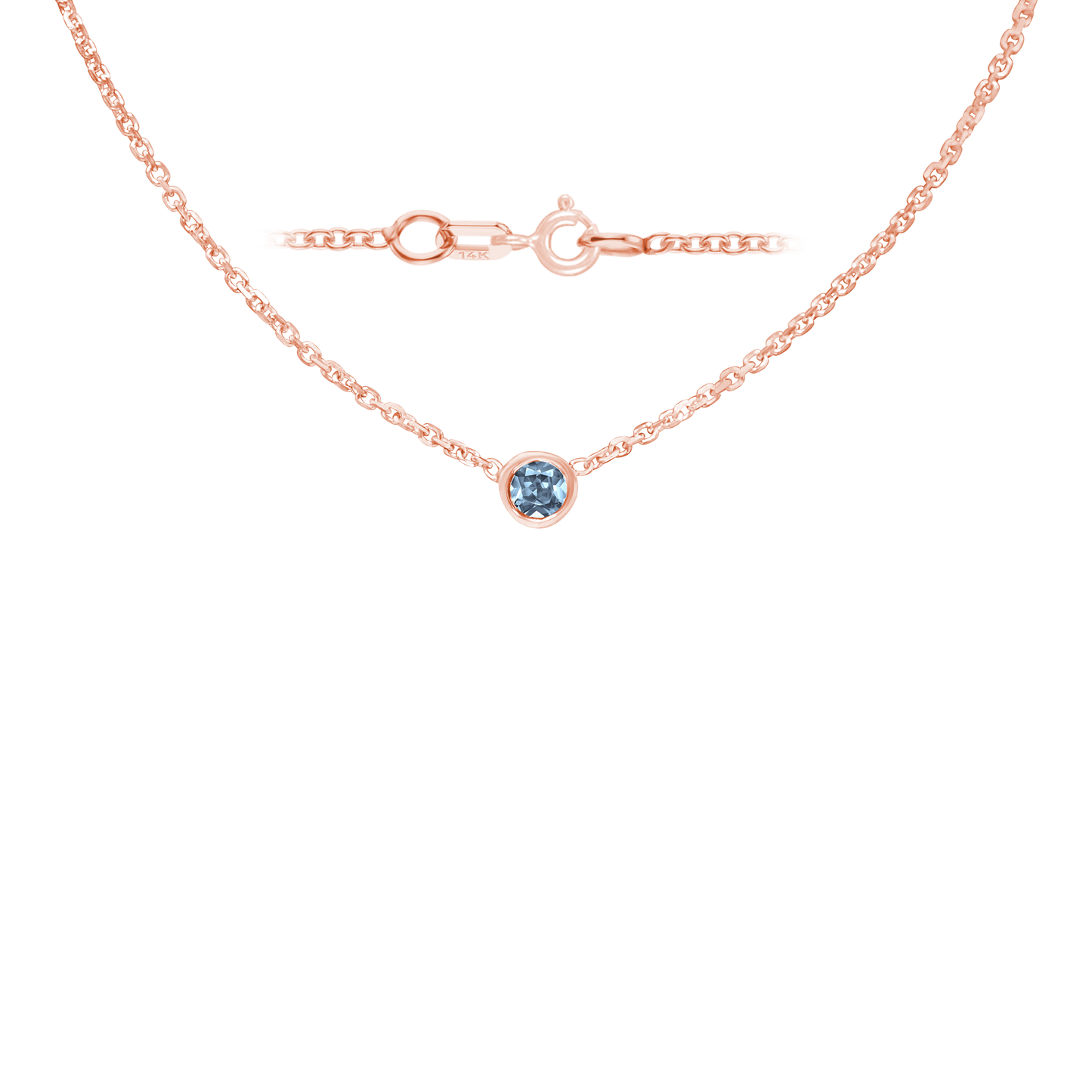 Runder Edelstein-Anhänger mit Lünette an einer 14-karätigen Roségold-Kabelkette