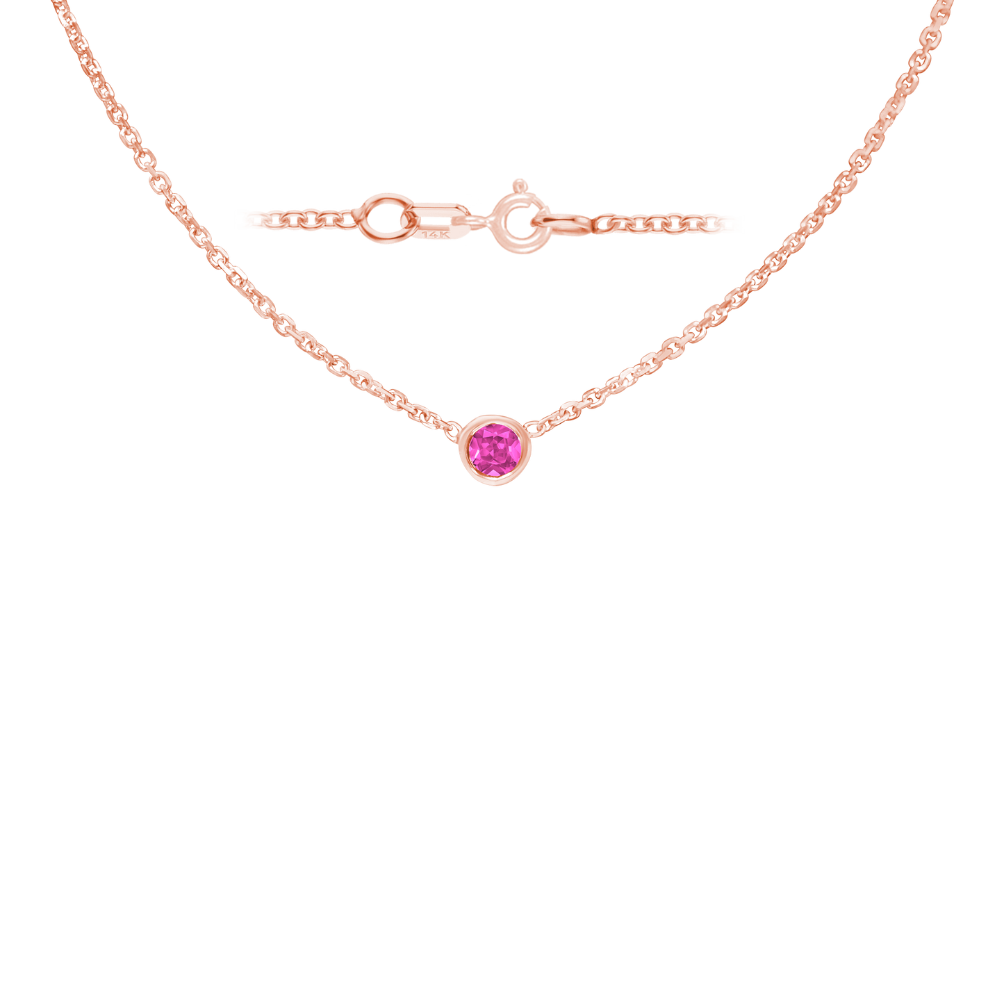 Runder Edelstein-Anhänger mit Lünette an einer 14-karätigen Roségold-Kabelkette