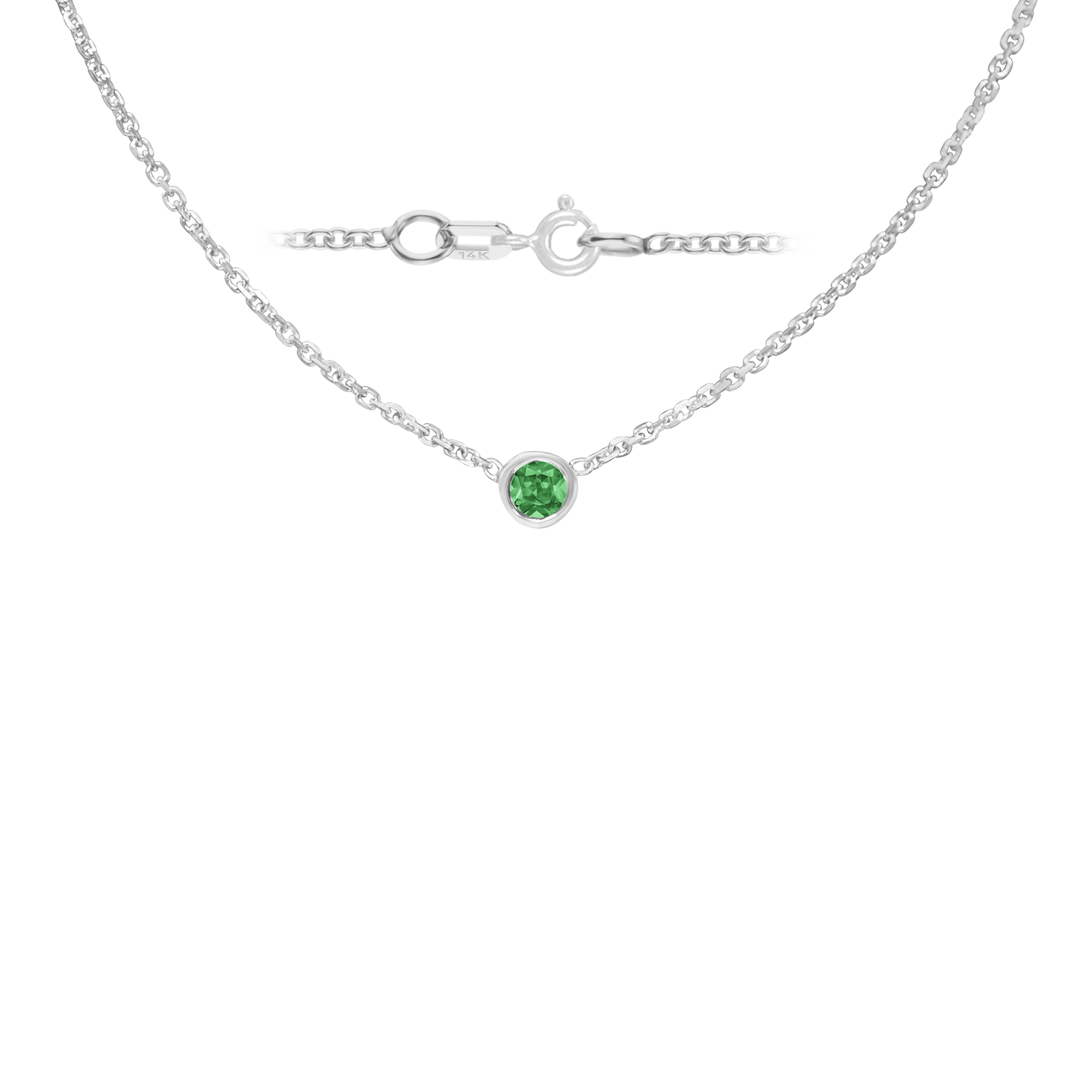 Halskette mit rundem Edelsteinanhänger in 14-karätigem Weißgold