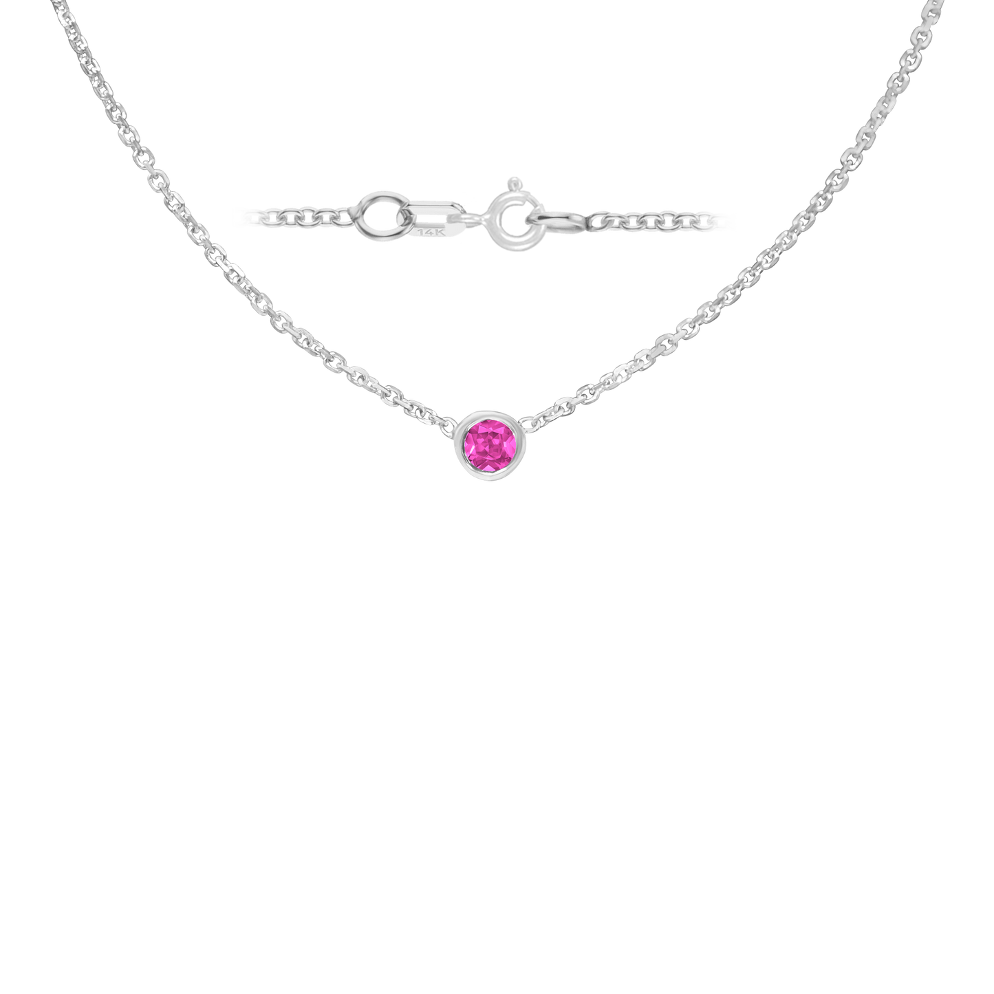 Halskette mit rundem Edelsteinanhänger in 14-karätigem Weißgold