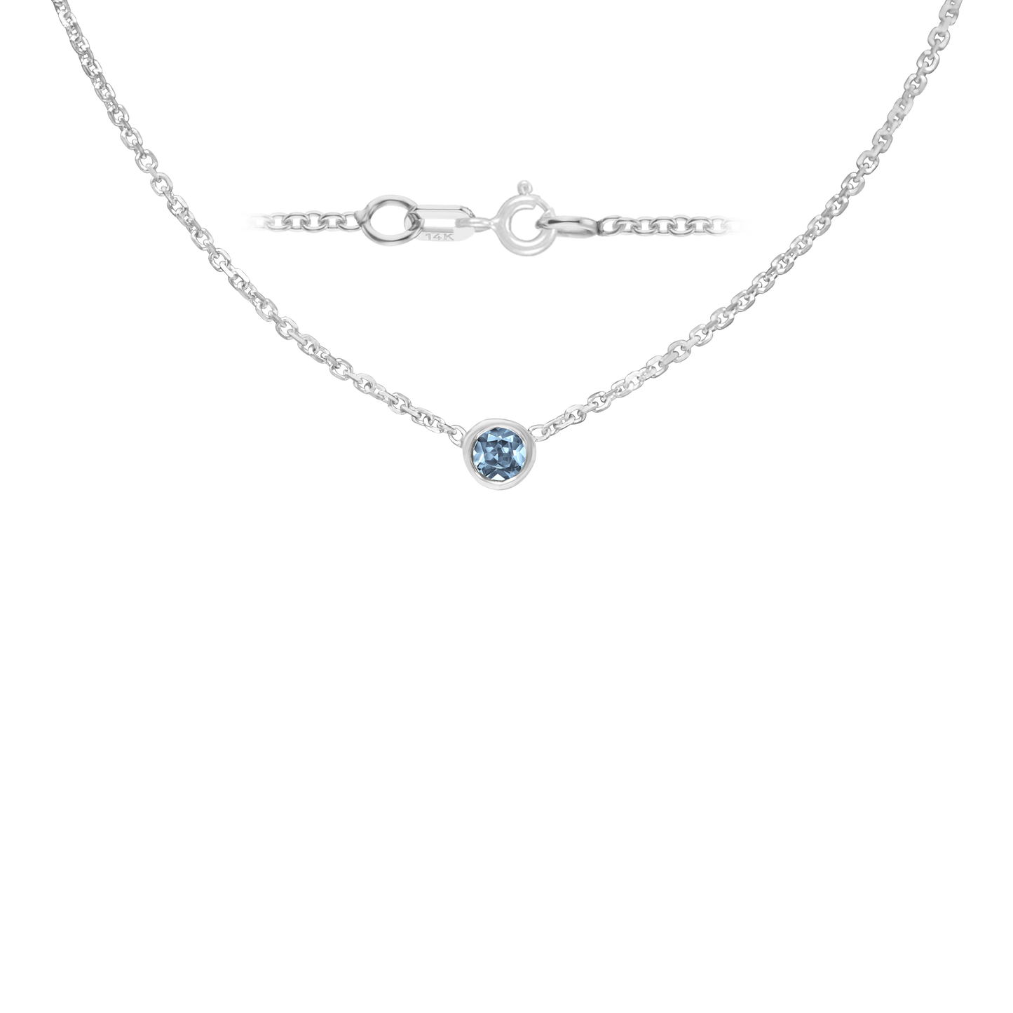 Halskette mit rundem Edelsteinanhänger in 14-karätigem Weißgold