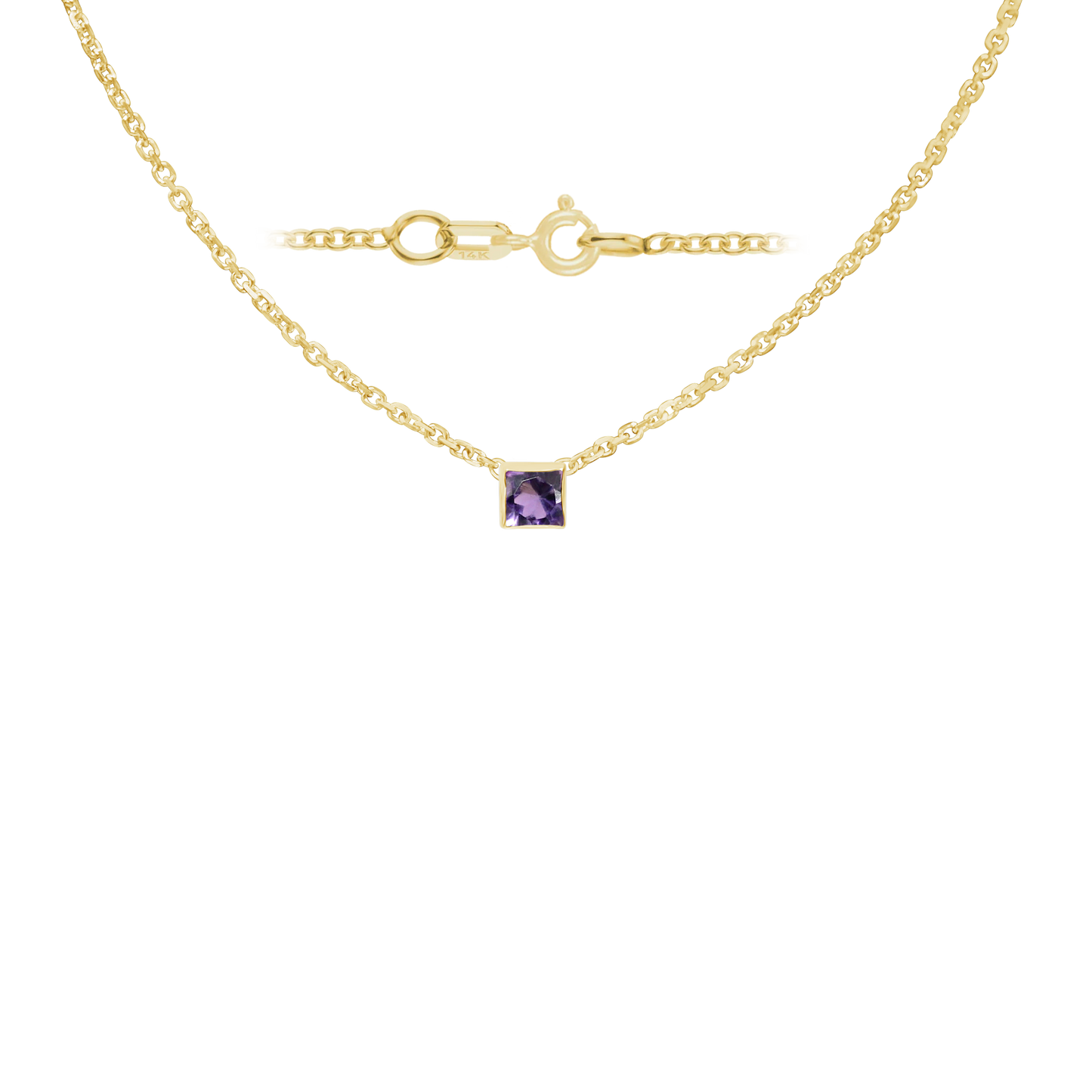 Halskette mit quadratischem Edelsteinanhänger in 14-karätigem Gelbgold