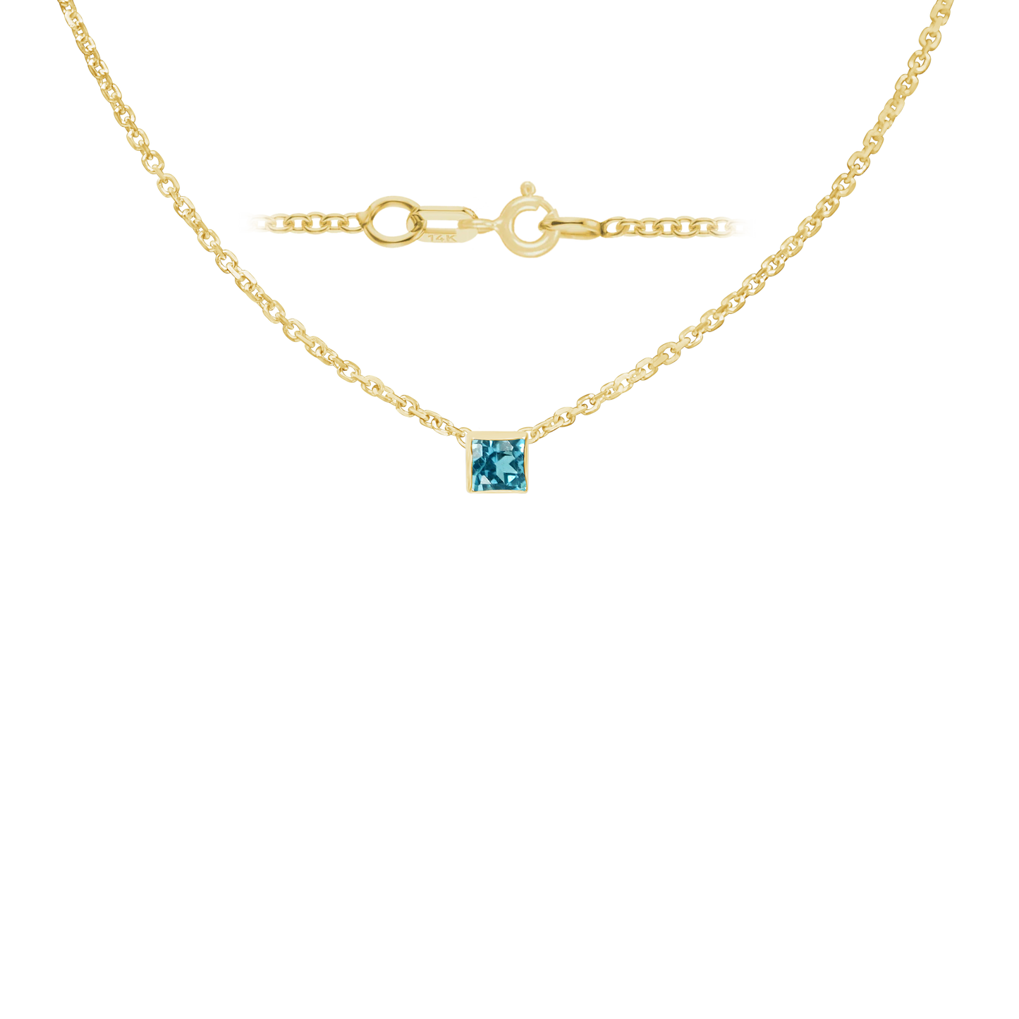 Halskette mit quadratischem Edelsteinanhänger in 14-karätigem Gelbgold