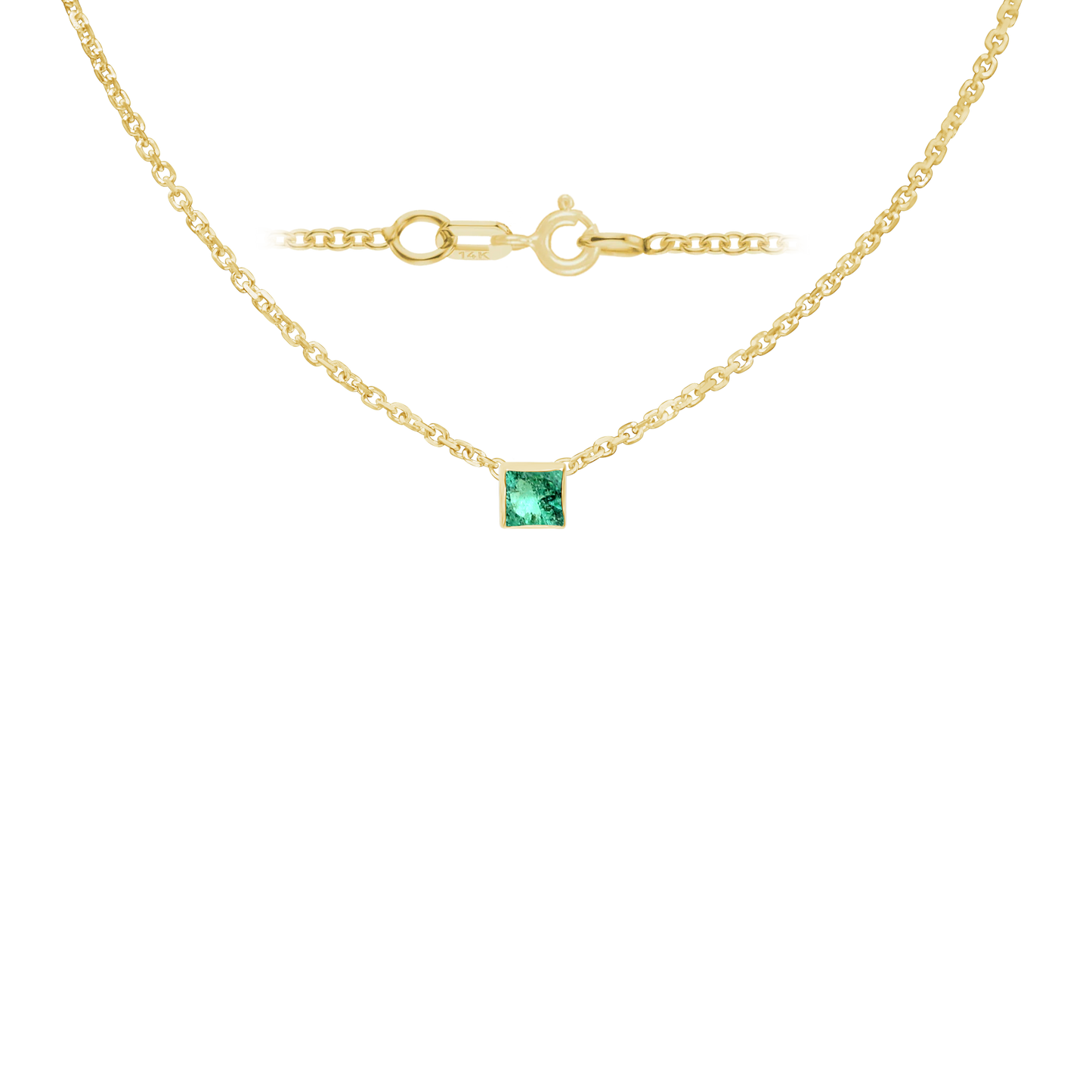 Halskette mit quadratischem Edelsteinanhänger in 14-karätigem Gelbgold