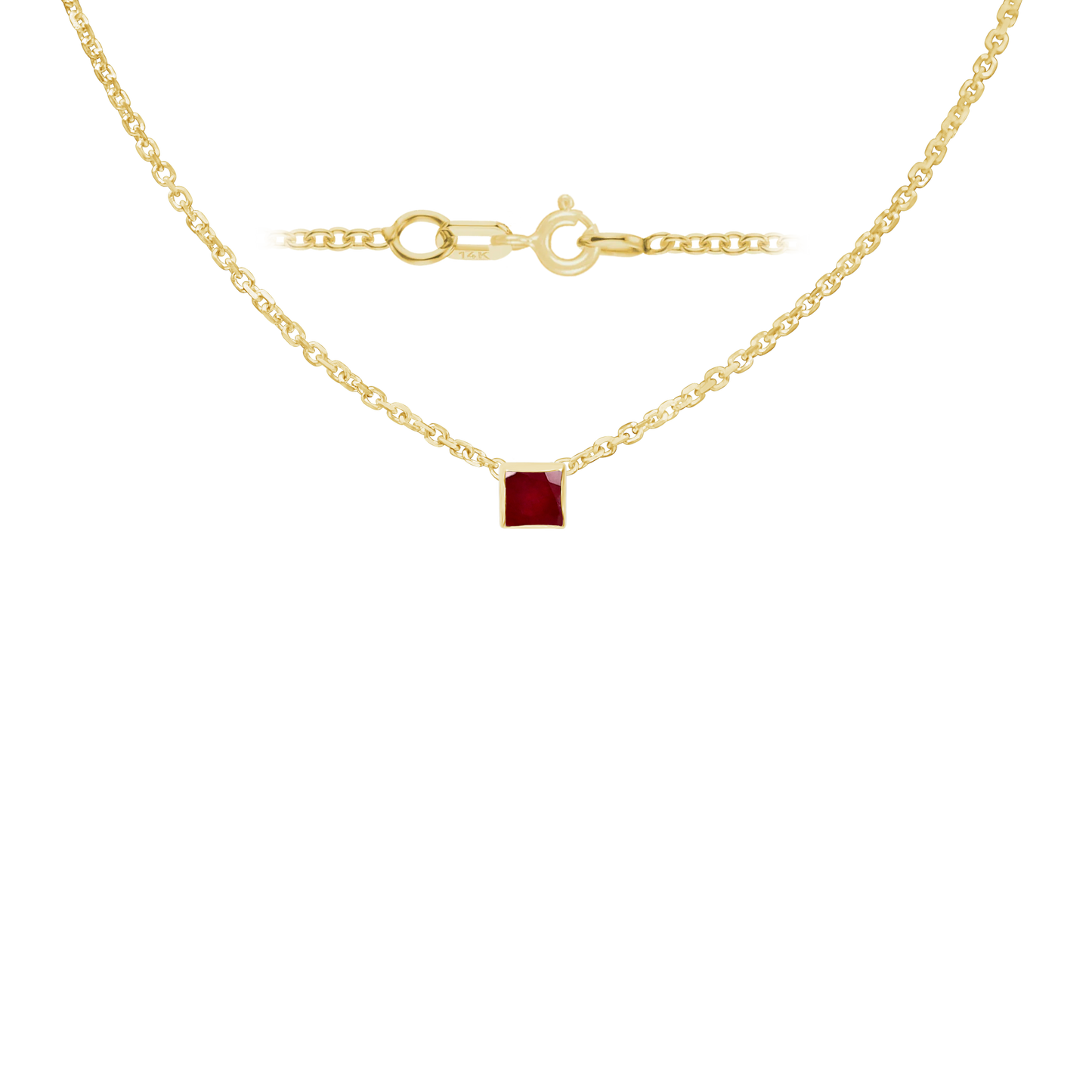 Halskette mit quadratischem Edelsteinanhänger in 14-karätigem Gelbgold