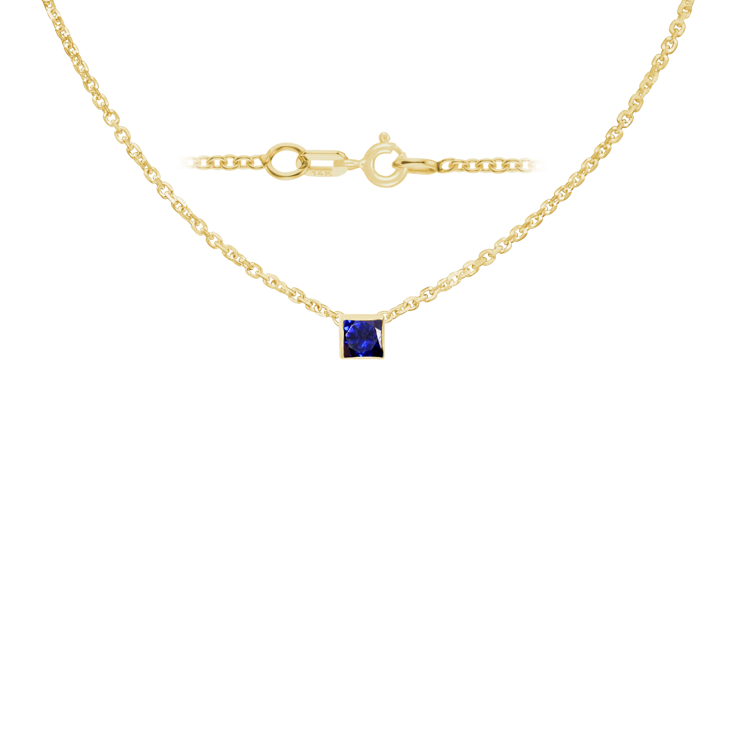 Halskette mit quadratischem Edelsteinanhänger in 14-karätigem Gelbgold