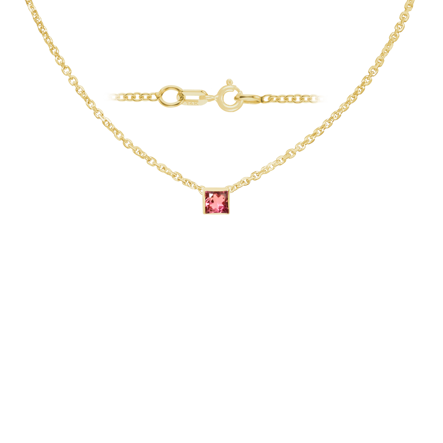 Halskette mit quadratischem Edelsteinanhänger in 14-karätigem Gelbgold