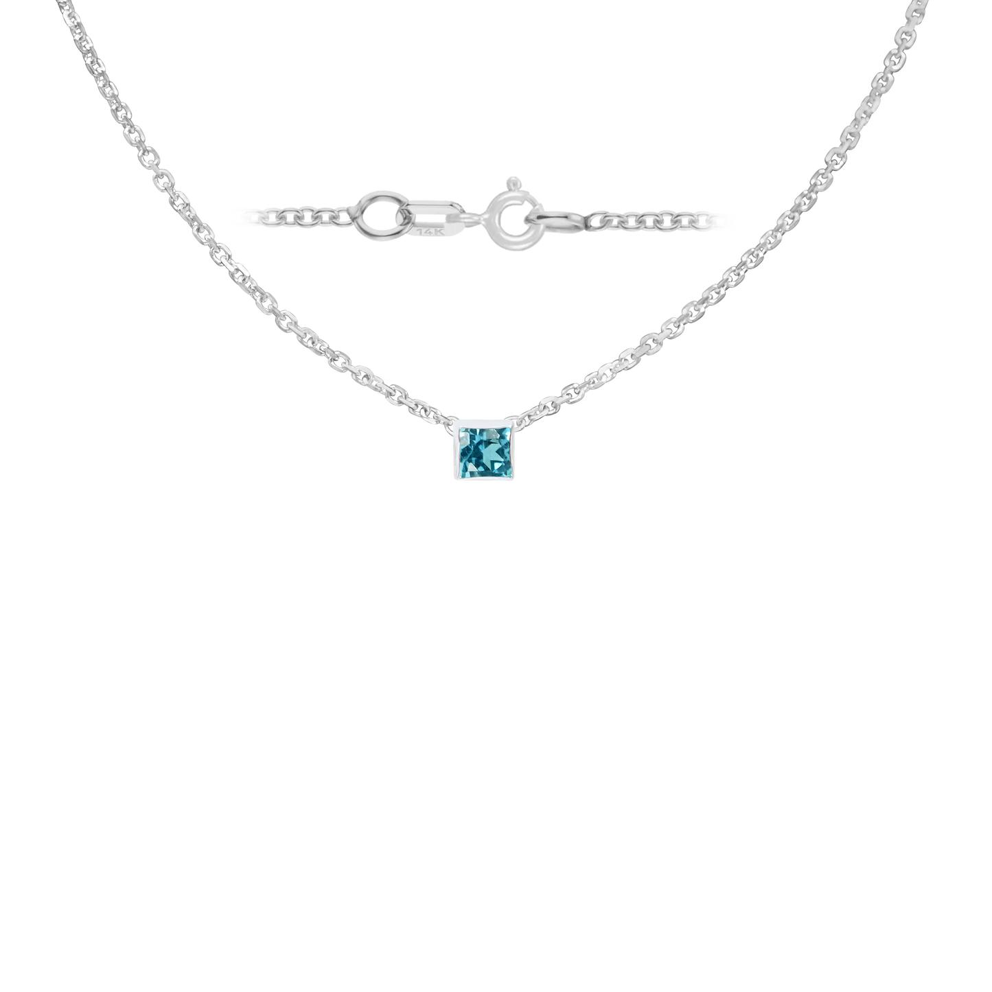 Halskette mit quadratischem Edelsteinanhänger in 14-karätigem Weißgold