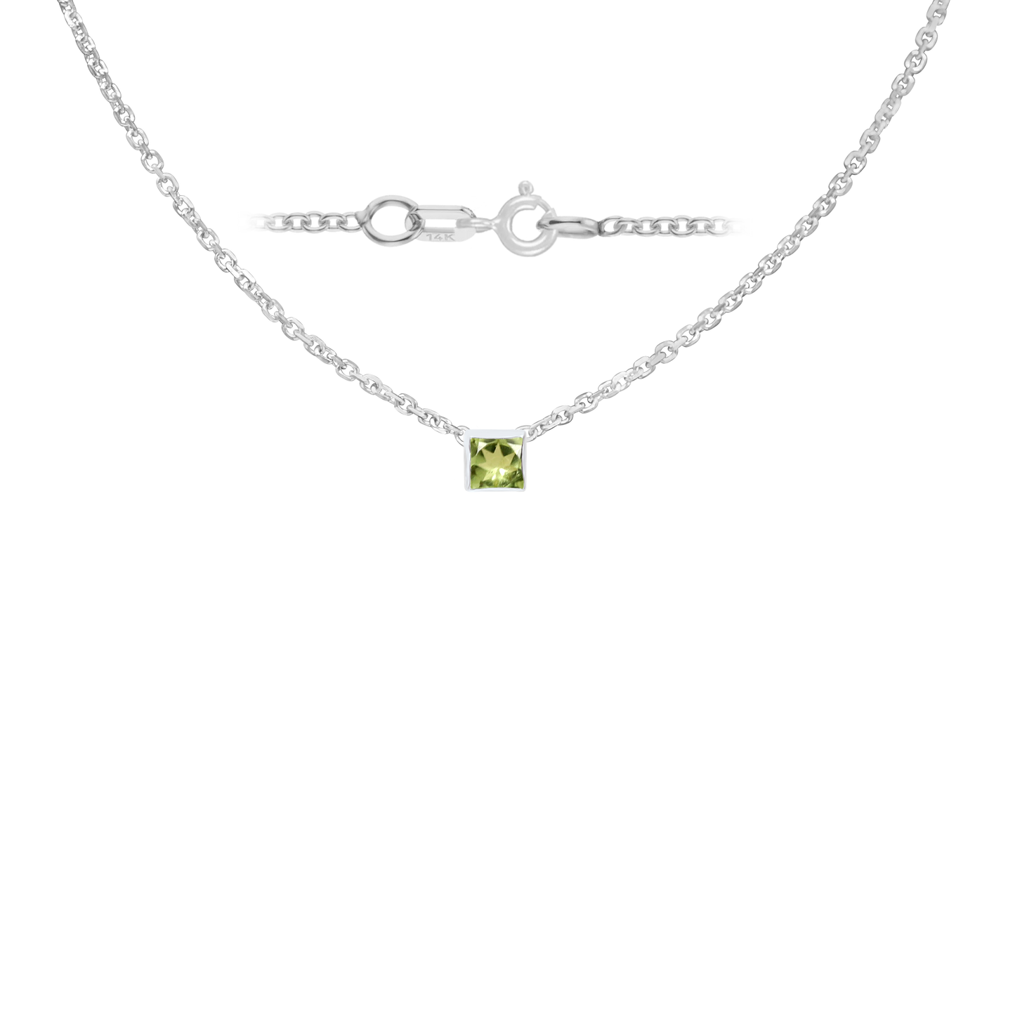 Halskette mit quadratischem Edelsteinanhänger in 14-karätigem Weißgold