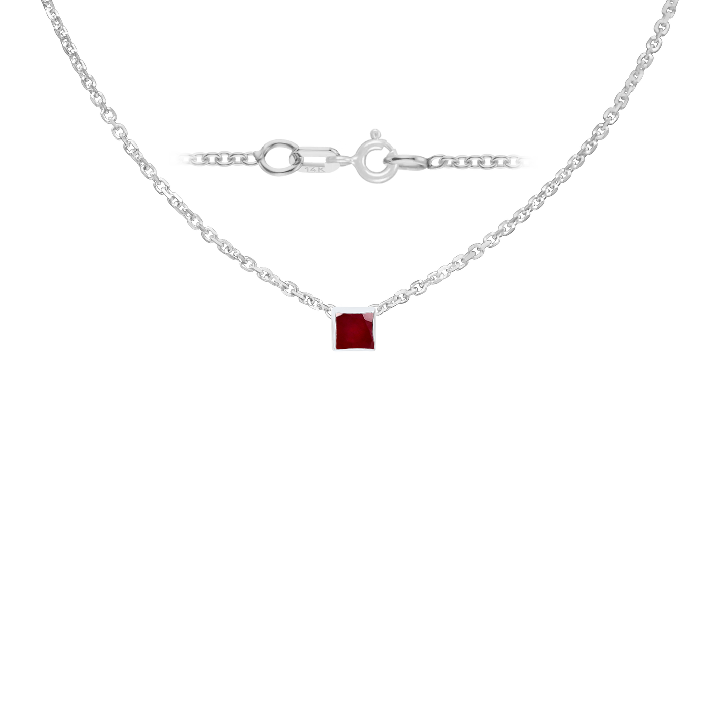 Halskette mit quadratischem Edelsteinanhänger in 14-karätigem Weißgold
