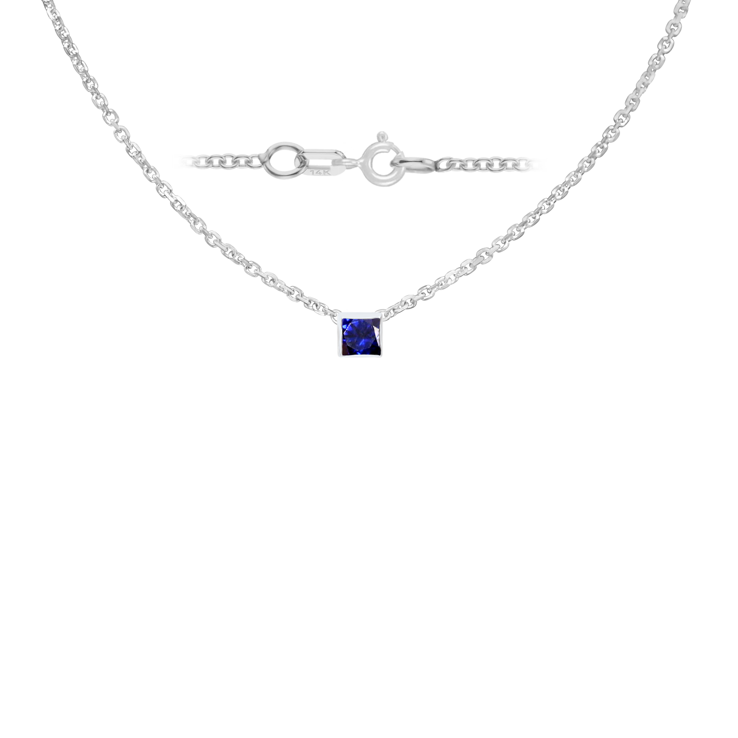 Halskette mit quadratischem Edelsteinanhänger in 14-karätigem Weißgold