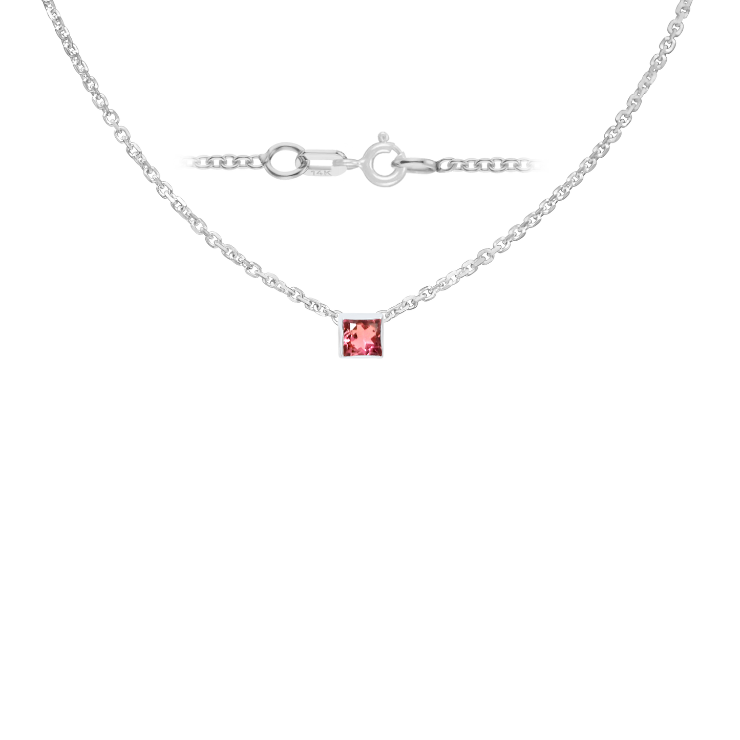 Halskette mit quadratischem Edelsteinanhänger in 14-karätigem Weißgold