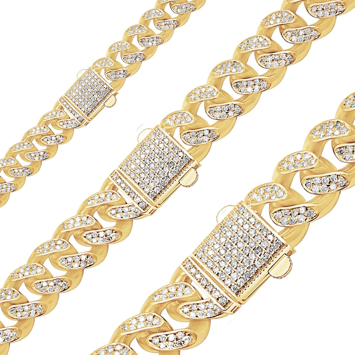 Handgefertigtes kubanisches Panzerarmband mit Diamanten in 14-karätigem Gelbgold