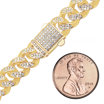 Handgefertigtes, halbmassives kubanisches Panzerarmband mit Diamanten in 14-karätigem Gelbgold