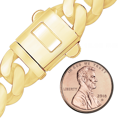 Handgefertigte, halbmassive kubanische Panzerkette aus 14-karätigem Gelbgold