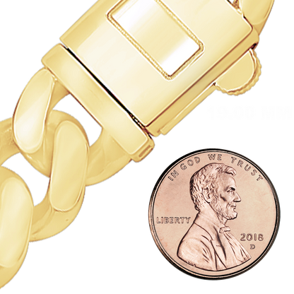 Handgefertigte, halbmassive kubanische Panzerkette aus 14-karätigem Gelbgold