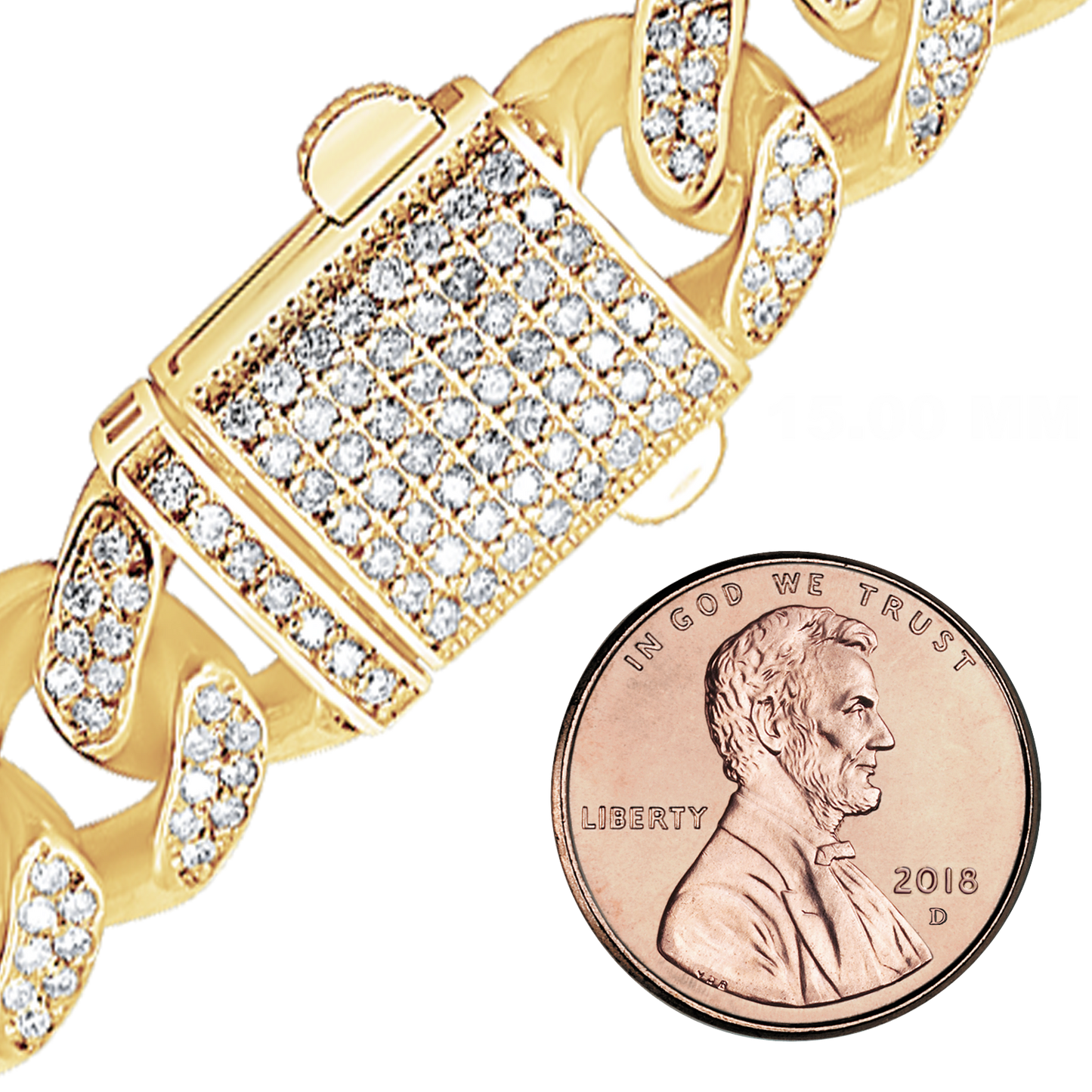 Handgefertigtes, halbmassives kubanisches Panzerarmband mit Diamanten in 14-karätigem Gelbgold