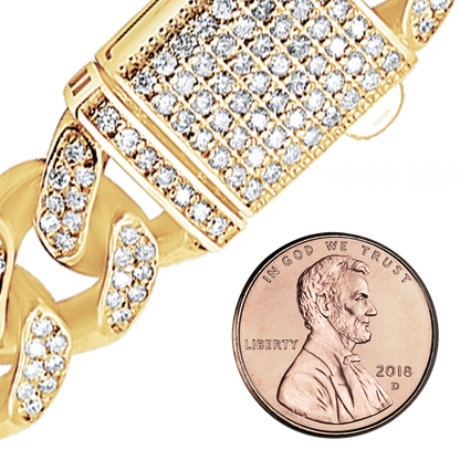 Handgefertigte, halbmassive kubanische Panzerkette mit Diamanten aus 14-karätigem Gelbgold