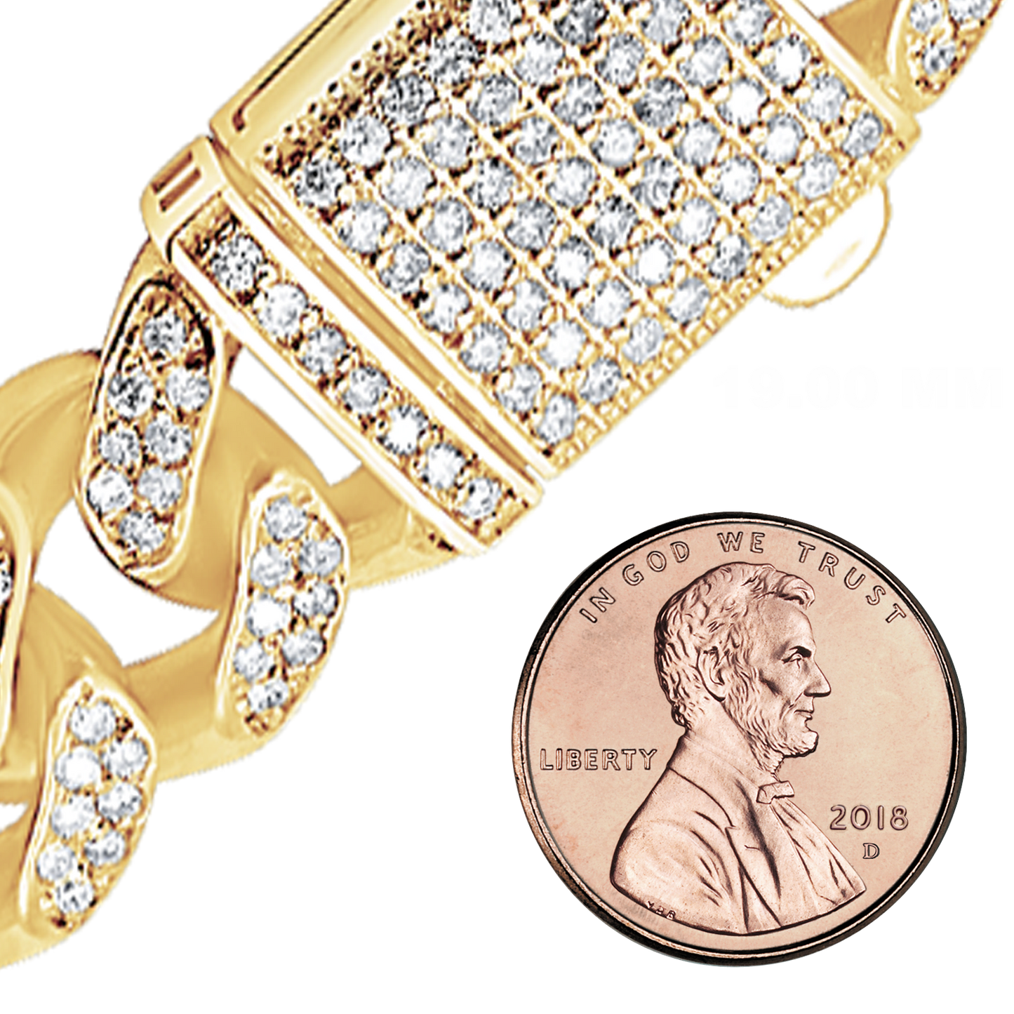 Handgefertigtes, halbmassives kubanisches Panzerarmband mit Diamanten in 14-karätigem Gelbgold