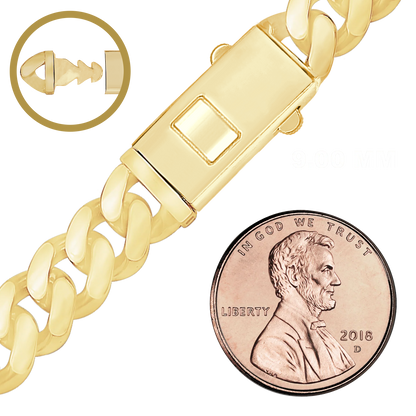 Handgefertigtes, halbmassives kubanisches Panzerarmband aus 14-karätigem Gelbgold