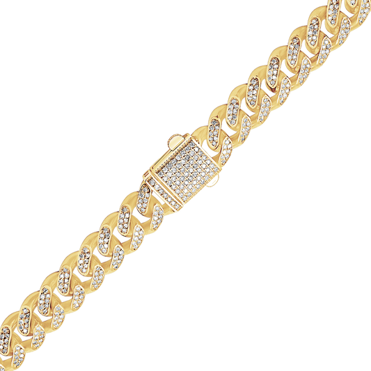 Handgefertigtes kubanisches Panzerarmband mit Diamanten in 14-karätigem Gelbgold