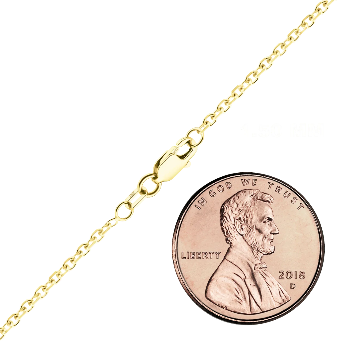 Diamantgeschliffenes, rundes Kabel-Fußkettchen aus 18-karätigem Gelbgold