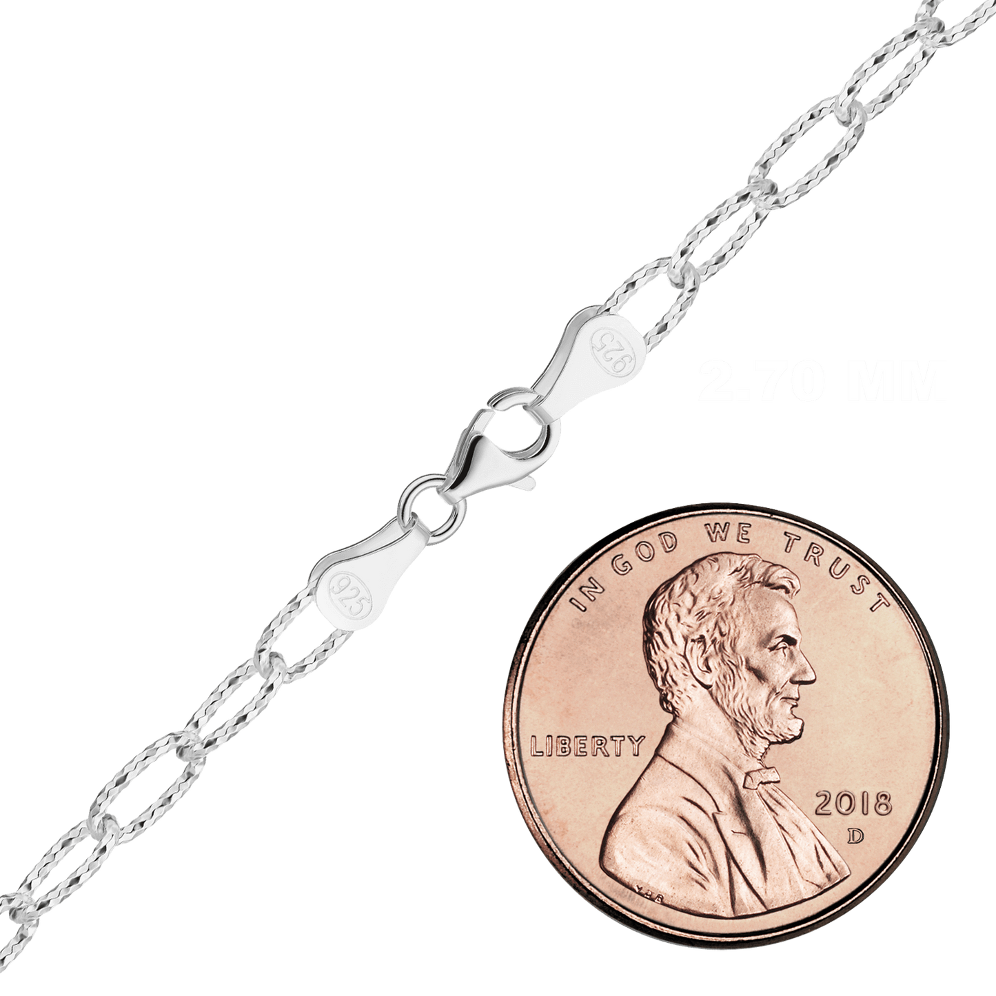 Längliche, strukturierte Kabelkette aus Sterlingsilber