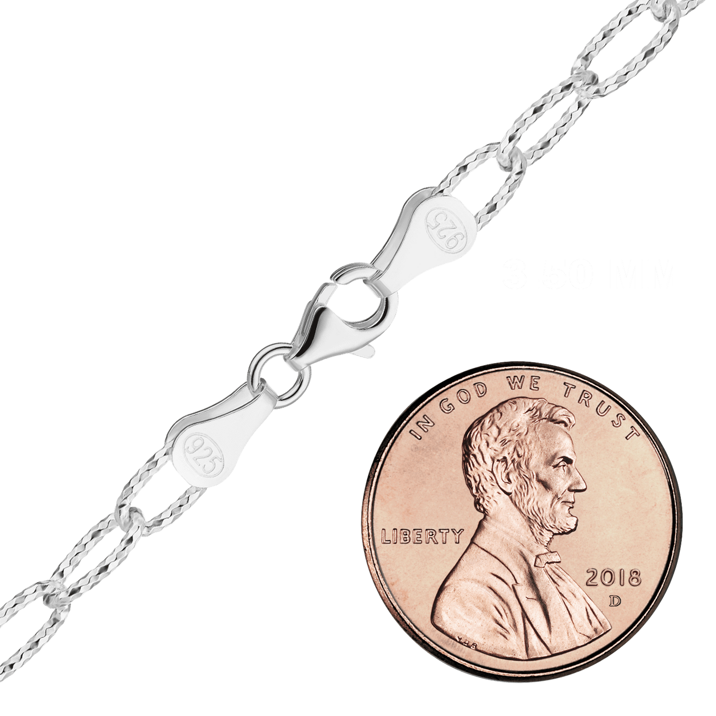 Längliche, strukturierte Kabelkette aus Sterlingsilber