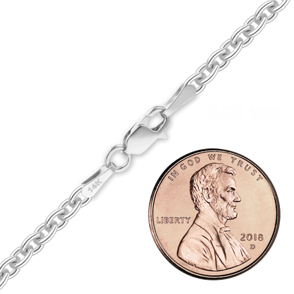 Schwere runde Kabelkette aus 14-karätigem Weißgold