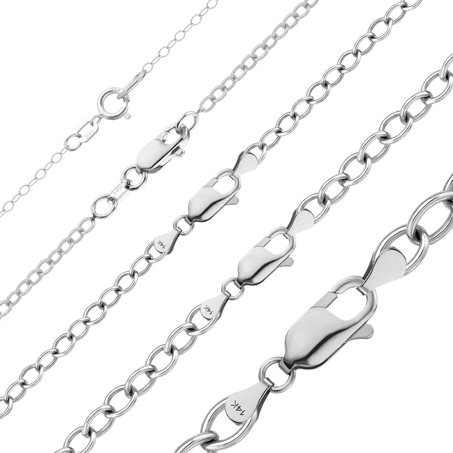 Leichtes, rundes Kabelarmband aus 14-karätigem Weißgold