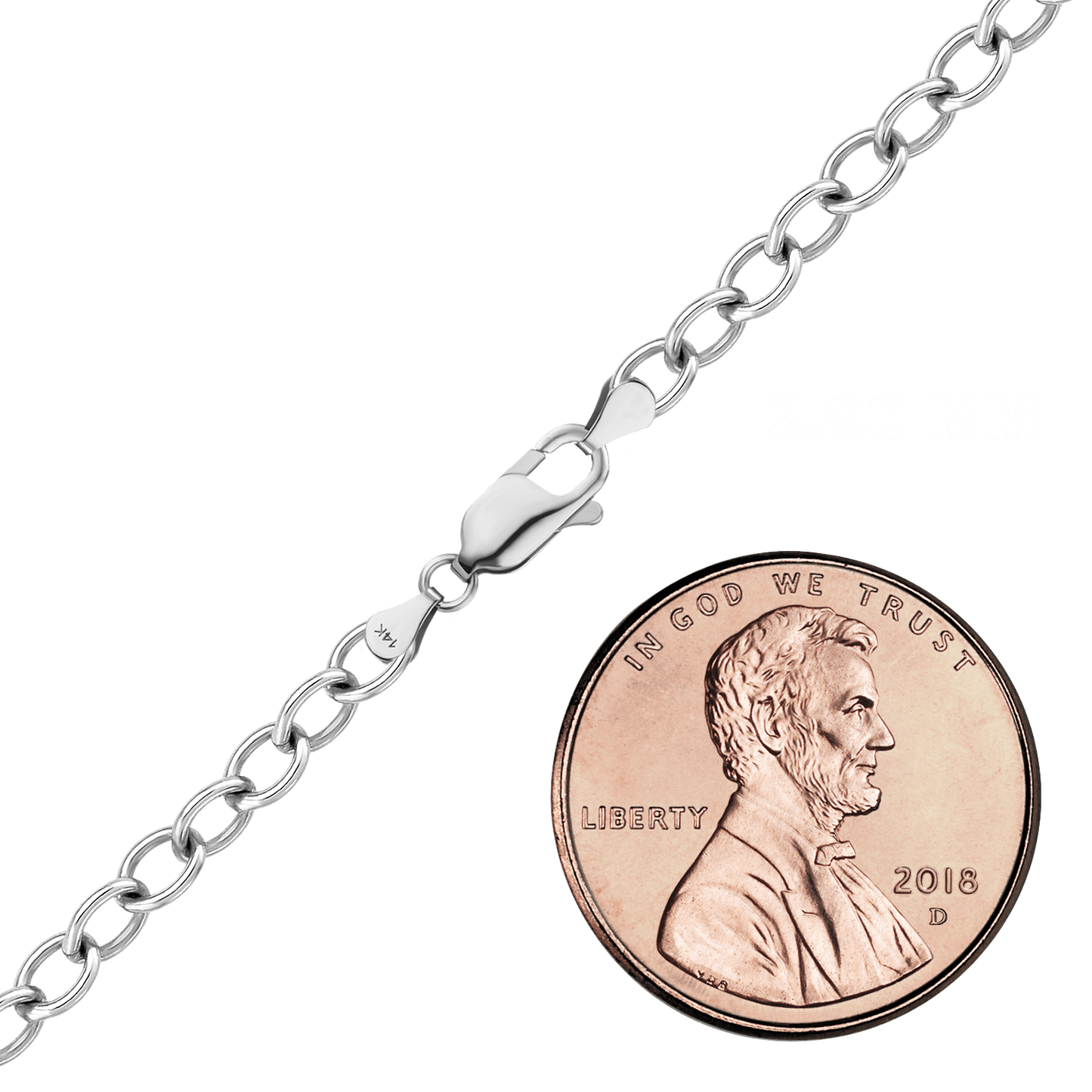 Leichte, runde Kabelkette aus 14-karätigem Weißgold