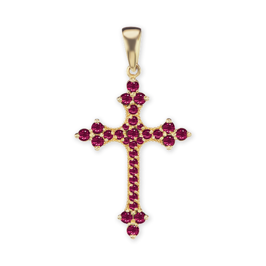 Trinity-Kreuz-Anhänger mit rosa Zirkonia in 18 Karat Gelbgold