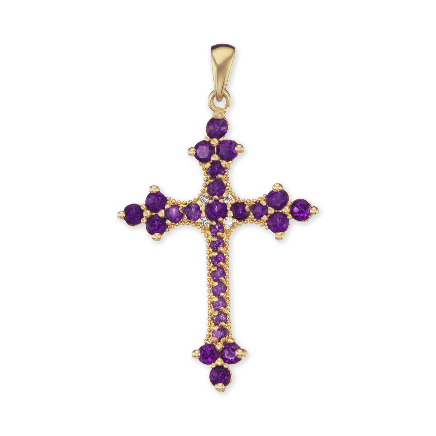 Trinity-Kreuz-Anhänger mit violettem Zirkonia in 18-karätigem Gelbgold