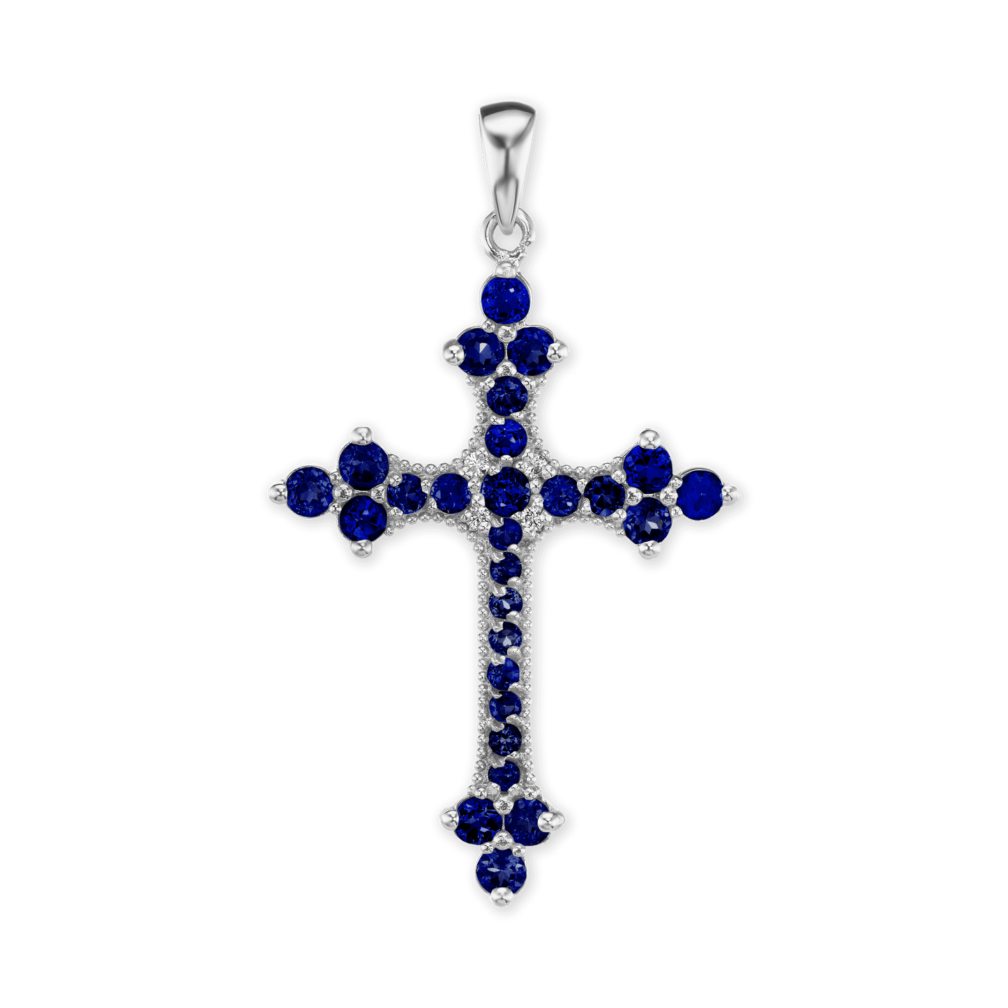 Trinity Cross Pendant with Dark Blue Cubic Zirconia in Sterling Silver