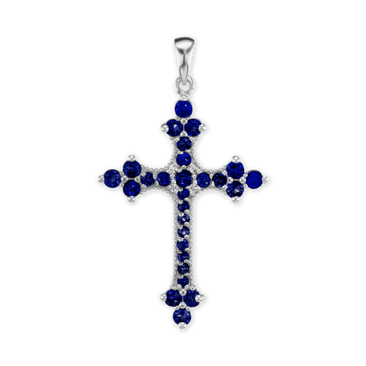 Trinity-Kreuz-Anhänger mit dunkelblauem Zirkonia in Sterlingsilber