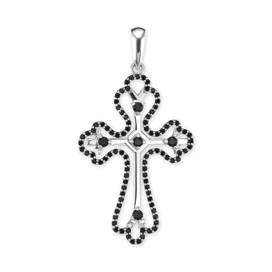 Kleeblatt-Kreuzanhänger mit schwarzem Zirkonia in Sterlingsilber