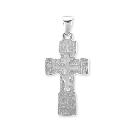 Zweifarbiger orthodoxer Kreuz- und Kruzifixanhänger aus Sterlingsilber