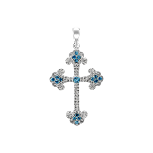 Anhänger in Form eines Knospenkreuzes mit hellblauem Zirkonia in Sterlingsilber