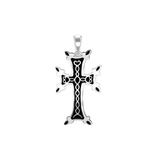 Armenisches Kreuz-Anhänger mit schwarzer Emaille aus Sterlingsilber