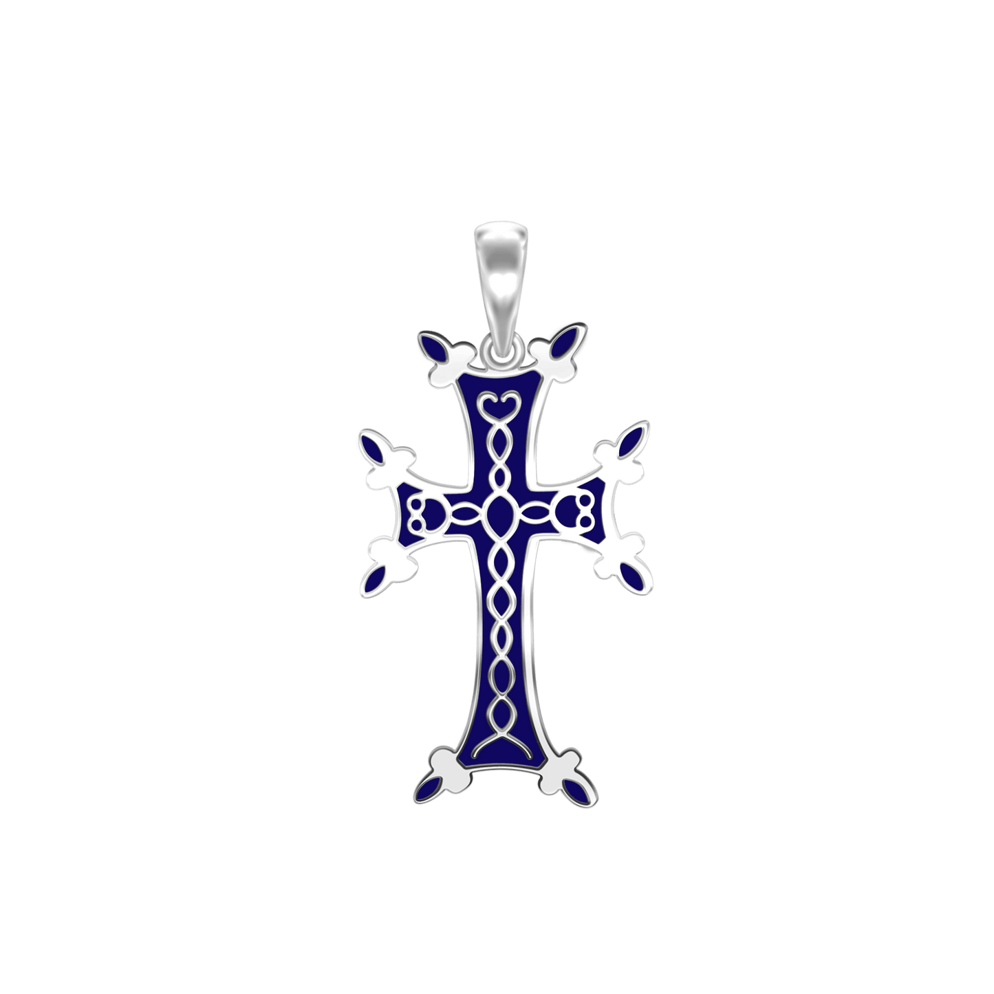 Armenisches Kreuz-Anhänger mit dunkelblauer Emaille aus Sterlingsilber
