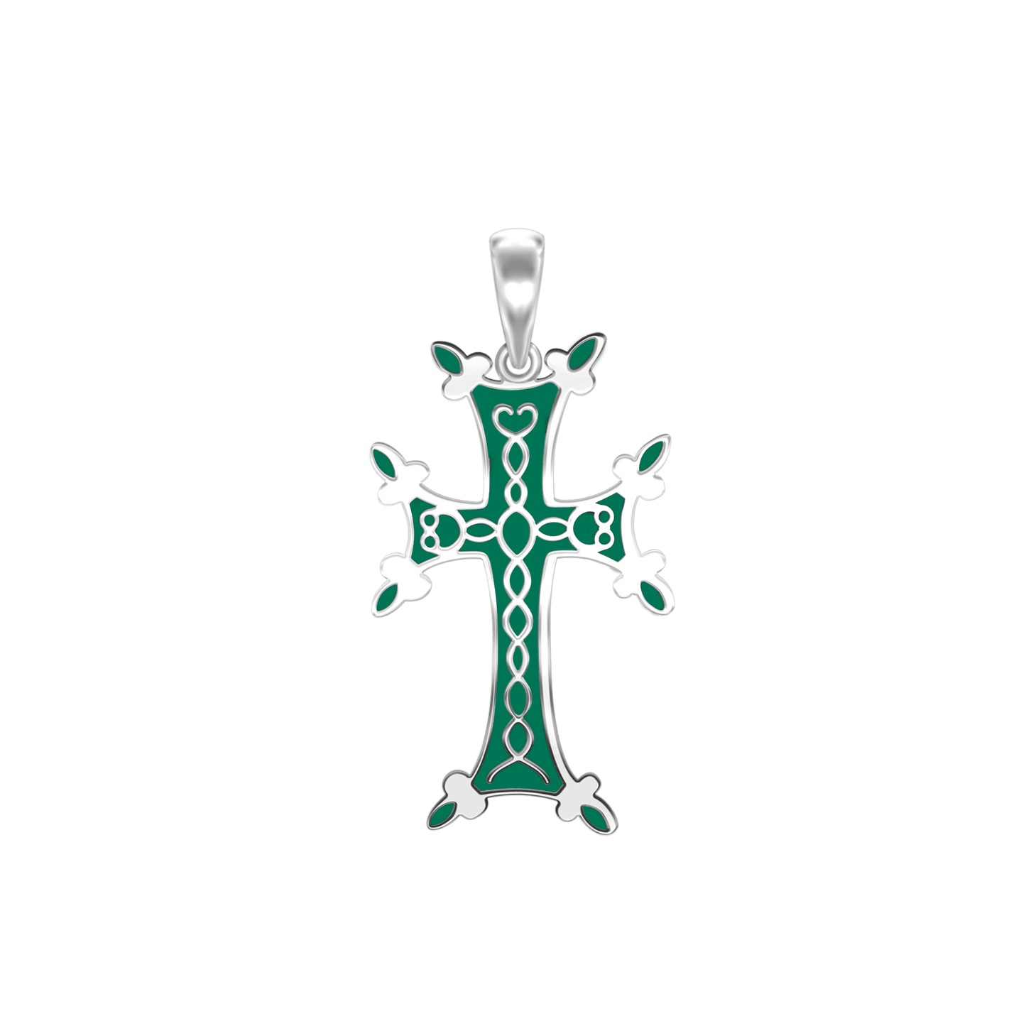 Armenisches Kreuz-Anhänger mit grüner Emaille aus Sterlingsilber