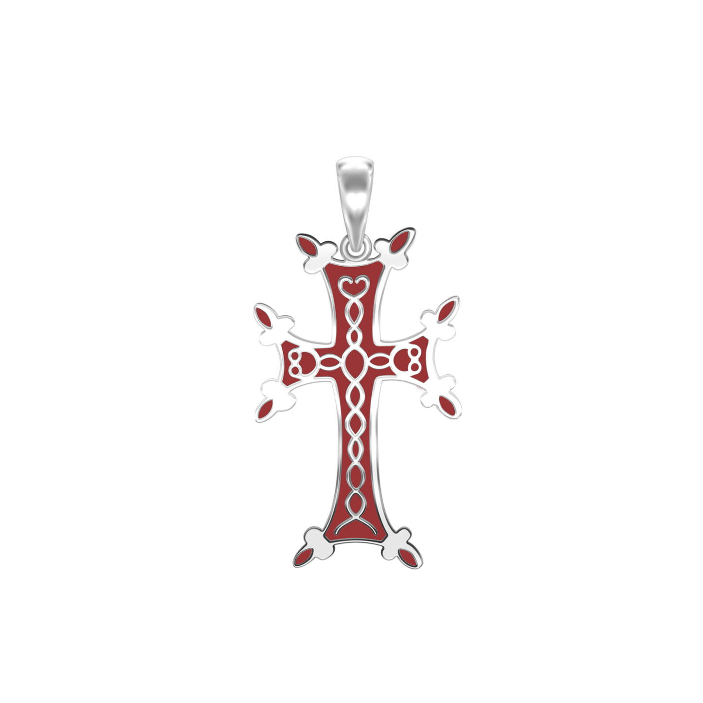 Armenisches Kreuz-Anhänger mit roter Emaille aus Sterlingsilber