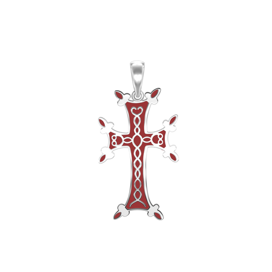 Armenisches Kreuz-Anhänger mit roter Emaille aus Sterlingsilber