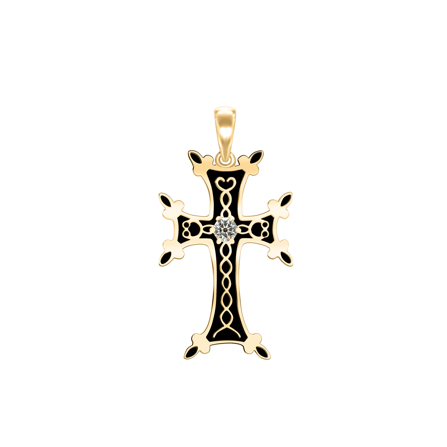 Armenisches Kreuz-Anhänger mit Zirkonia und schwarzer Emaille in Sterlingsilber