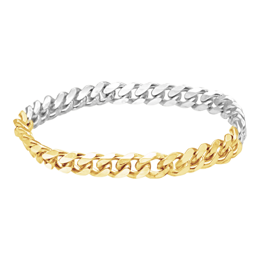 Massiver kubanischer Panzerkettenring, 14 Karat zweifarbiges Gold