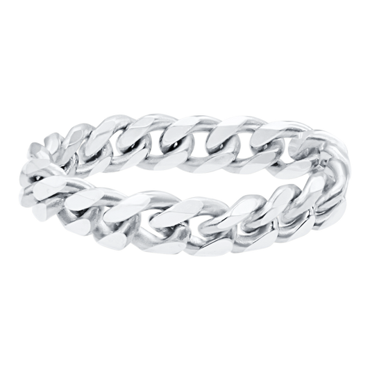 Massiver kubanischer Panzerkettenring aus 14-karätigem Weißgold